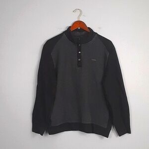 Calvin Klein Men's Color Block Black & Gray 3/4 Button Down Ribbed Sweater